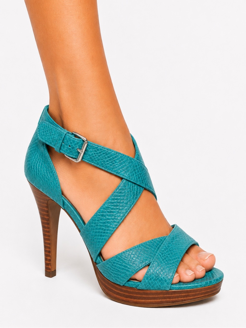 Nine West Make Waves teal suede leather strappy crisscross 3.5” heels size 5.5